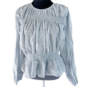 Universal Thread Pastel Blue White Cotton Zebra Print Smock Peplum Boho Blouse L